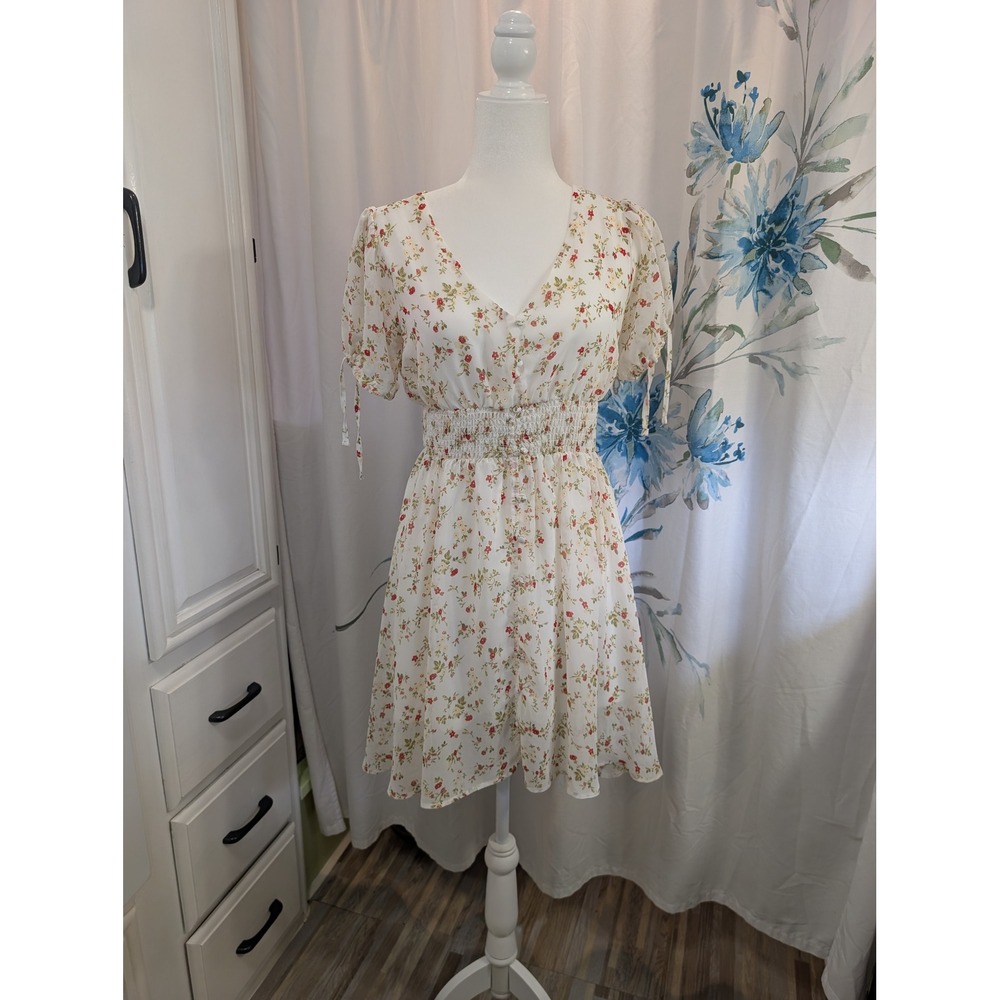 Justify Cottagcore Fairycore Floral Dress Smocked Waist Puff Sleeve Women Medium